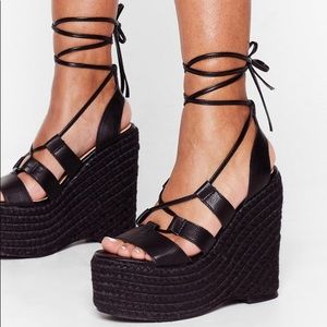 Nasty Gal Woven Lace up Wedge